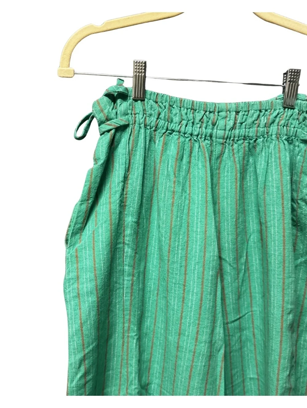 Free People Sun Dazed Cotton-Linen Striped Pants in Kelly Combo • Size S